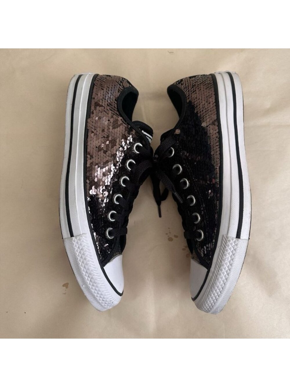 Converse All Star Sequin Low Top Sneakers Women 7.5 Chuck Bronze Sparkle Shoe - Picture 6 of 9
